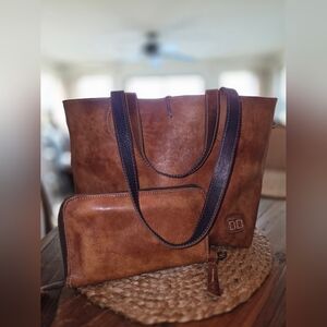 BedStu Reverible Brown/Purple Leather Tote and Wallet Set BEAUTIFUL!!